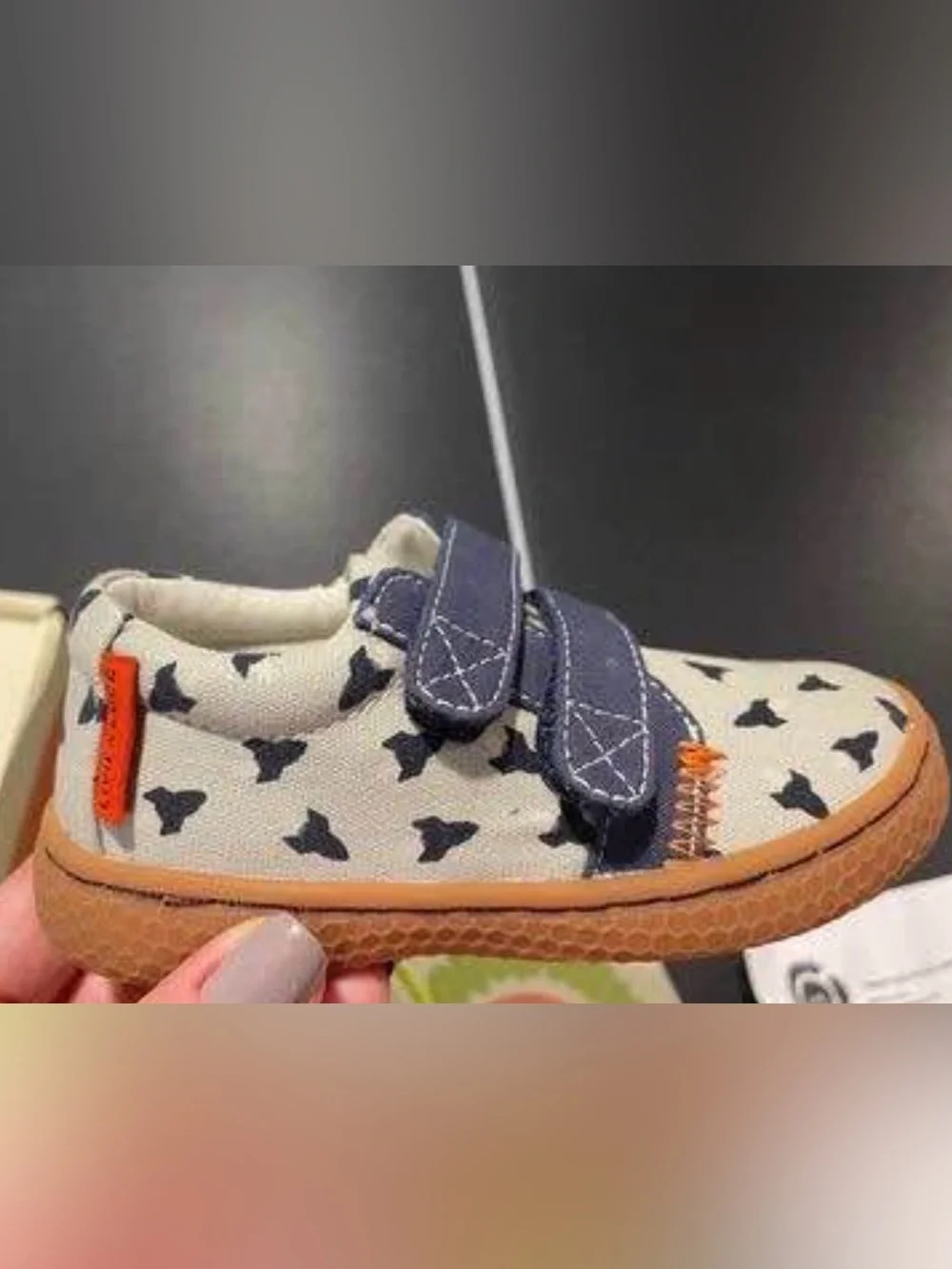 Livie & Luca Cream Star-Print Sneakers with Navy Straps and Orange Trim